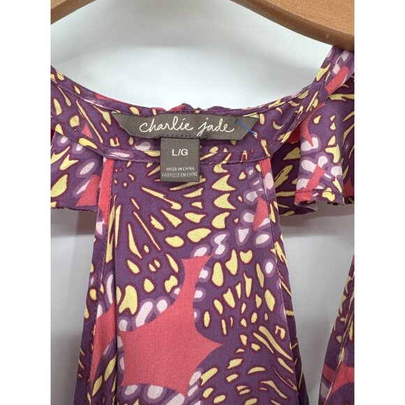 Charlie Jade Purple Sleeveless Floral Silk Dress size large boho - Picture 3 of 6